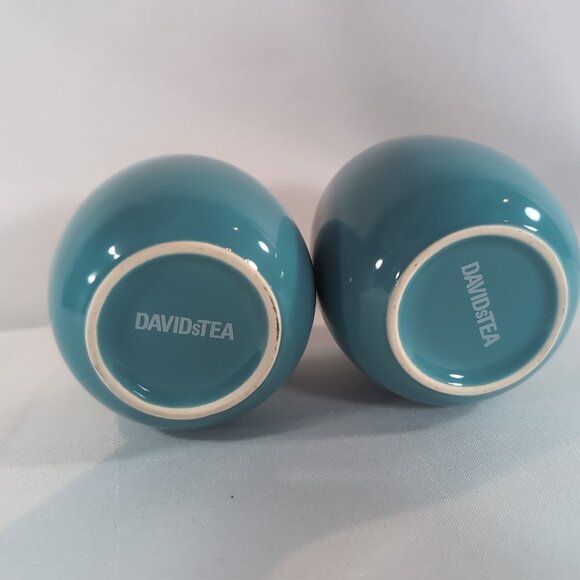David's Tea 2 Set Demitasse Bubble Cups Mugs Aqua Blue Ceramic Coffee Tea Lot - Picture 6 of 12